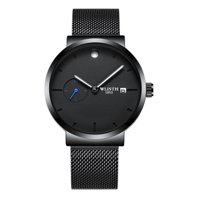 WLISTH Montre pour les hommes avec des aiguilles lumineuses imperméables à l'eau maille bande en acier