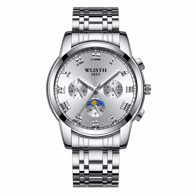 WLISTH Montres pour hommes bracelet en cuir/acier avec chiffres romains