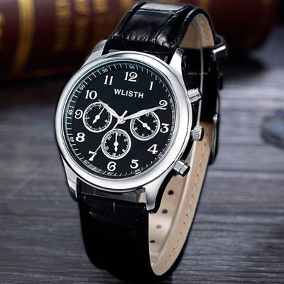 WLISTH Montres pour hommes Bracelet en acier/Bracelet en cuir imitation à trois yeux boucle ardillon
