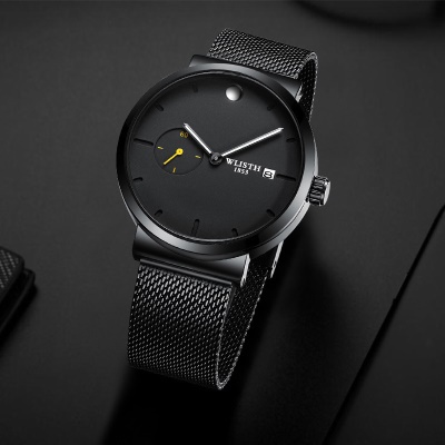 WLISTH Montre pour les hommes avec des aiguilles lumineuses imperméables à l'eau maille bande en acier