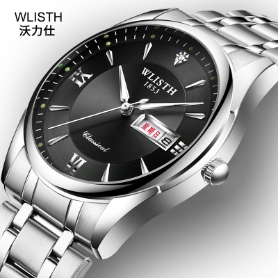 WLISTH montres pour hommes en acier inoxydable double calendrier cadran affichage lumineux