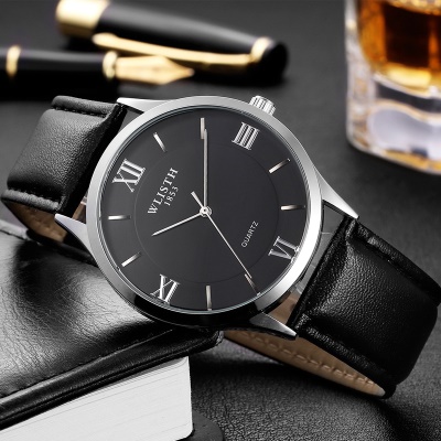 WLISTH Montres pour hommes chiffres romains bracelet en cuir avec boucle ardillon