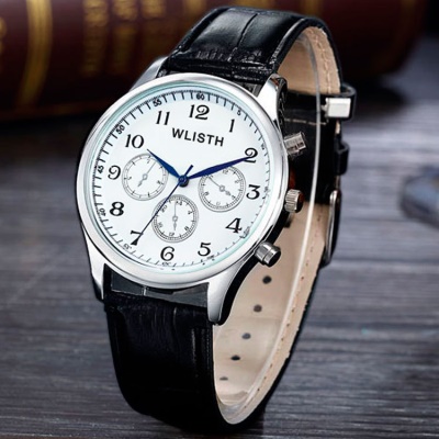 WLISTH Montres pour hommes Bracelet en acier/Bracelet en cuir imitation à trois yeux boucle ardillon
