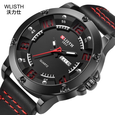 WLISTH montre hommes  double calendrier affichage lumineux aiguilles ceinture en cuir