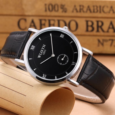 WLISTH montre pour les hommes maille bande en acier/courroie en cuir petite seconde disque