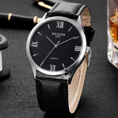 Montres pour hommes bracelet en cuir imperméable grand cadran