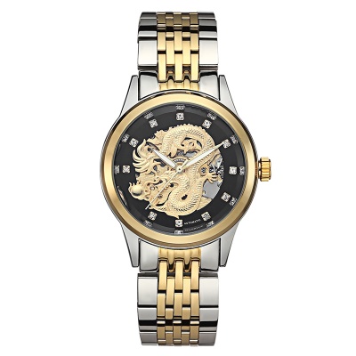 WLISTH montres pour les hommes doré cadran dragon entièrement automatique mécanique imperméable
