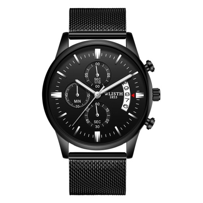 WLISTH montres pour hommes trois yeux six aiguilles en acier avec affichage du calendrier