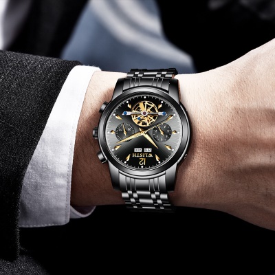 WLISTH montres pour hommes automatique mécanique creux spirale volant lumineux