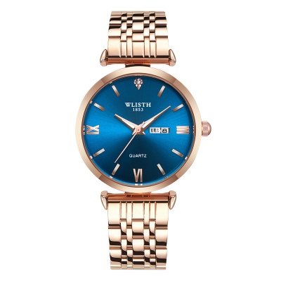 WLISTH montre en acier avec double calendrier papillon double bouton