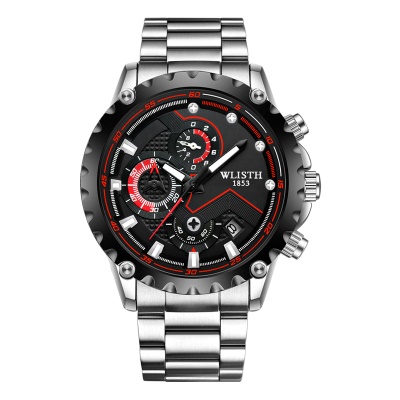 WLISTH Montre pour les hommes en acier inoxydable avec simple pression boucle déployante lunette à engrenages