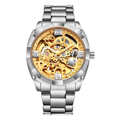WLISTH montres pour hommes ajourée et transparente bande d'acier mécanique