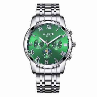 WLISTH Montres pour hommes bracelet en cuir/acier avec chiffres romains