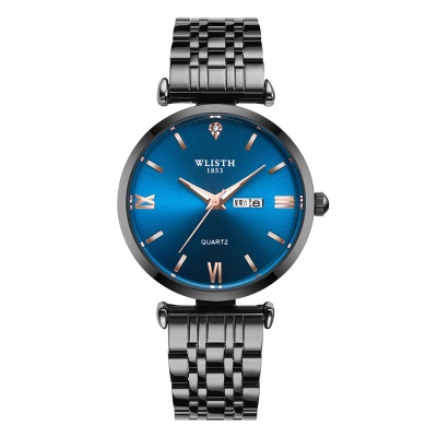 WLISTH montre en acier avec double calendrier papillon double bouton