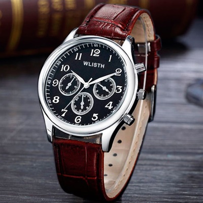 WLISTH Montres pour hommes Bracelet en acier/Bracelet en cuir imitation à trois yeux boucle ardillon