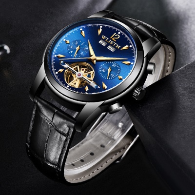 WLISTH montres pour hommes automatique mécanique creux spirale volant lumineux