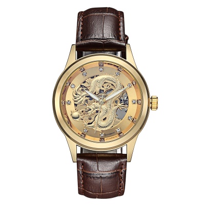 WLISTH montres pour les hommes doré cadran dragon entièrement automatique mécanique imperméable