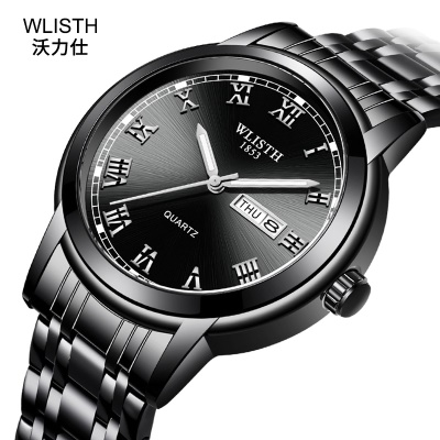 Montre à quartz imperméable à l'eau avec bracelet en acier lumineux