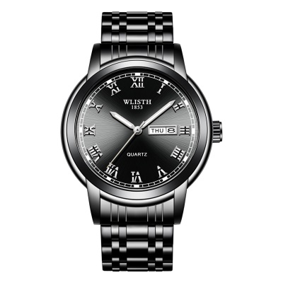 Montre à quartz imperméable à l'eau avec bracelet en acier lumineux