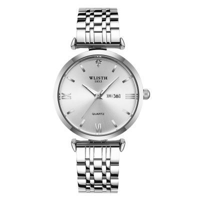 WLISTH montre en acier avec double calendrier papillon double bouton