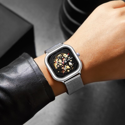 YASHIDUN montres pour hommes transparent couvercle de fond maille avec des machines ajourées