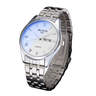 WLISTH Montre pour les hommes double calendrier en acier bracelet en verre bleu