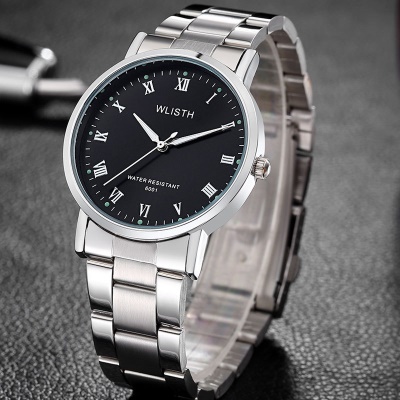 WLISTH montre bracelet en cuir/acier avec des aiguilles lumineuses chiffres romains