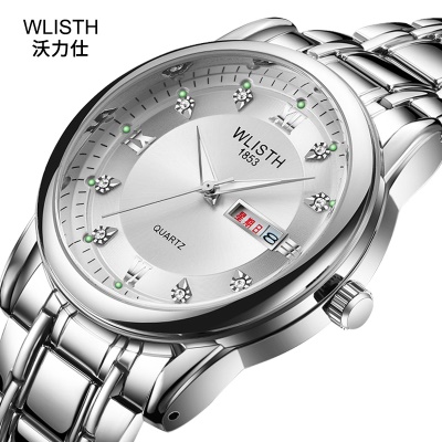 WLISTH montres pour hommes double calendrier en acier bracelet lumineux