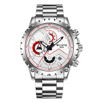 WLISTH Montre pour les hommes en acier inoxydable avec simple pression boucle déployante lunette à engrenages
