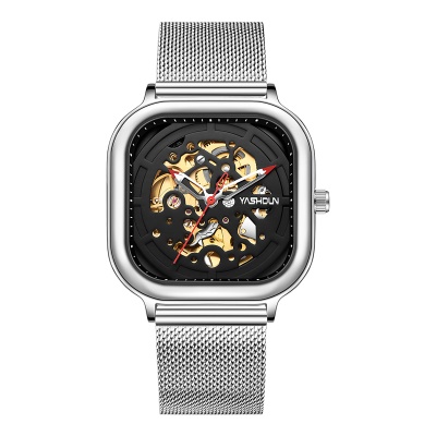 YASHIDUN montres pour hommes transparent couvercle de fond maille avec des machines ajourées