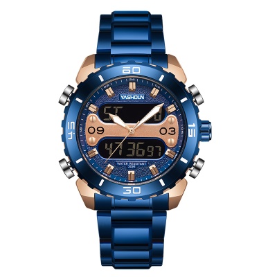 YASHIDUN  montre aiguilles lumineuses affichage numérique bracelet en acier inoxydable