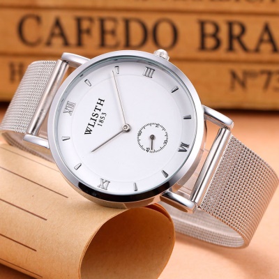 WLISTH montre pour les hommes maille bande en acier/courroie en cuir petite seconde disque