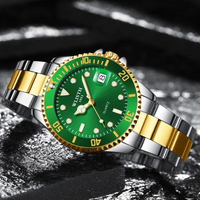 WLISTH montre hommes vert lumineux calendrier