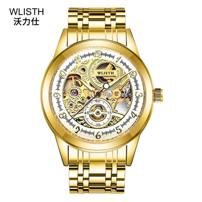 WLISTH montres pour les hommes entièrement automatique creux mécanique or