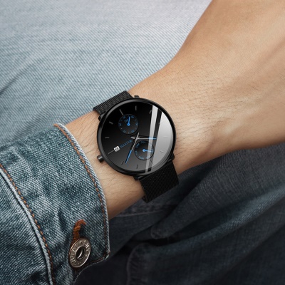 WLISTH montre pour les hommes en acier avec affichage de calendrier