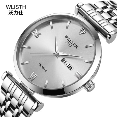 WLISTH montre en acier avec double calendrier papillon double bouton