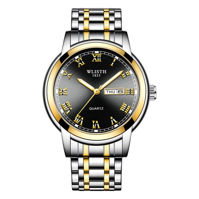 Montre à quartz imperméable à l'eau avec bracelet en acier lumineux