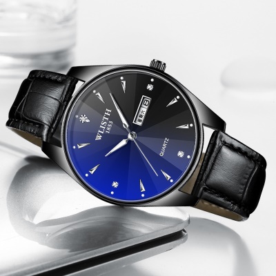 WLISTH montres pour hommes bracelet en acier/bracelet en cuir lumineuse pyramide châtaigne d'eau coupe miroir en verre