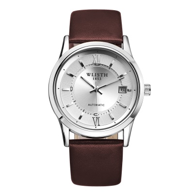 WLISTH Montre pour hommes avec bracelet en cuir, boucle Automatique - Mécanique - Double Squelette