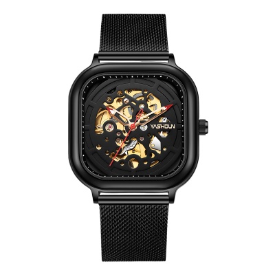 YASHIDUN montres pour hommes transparent couvercle de fond maille avec des machines ajourées