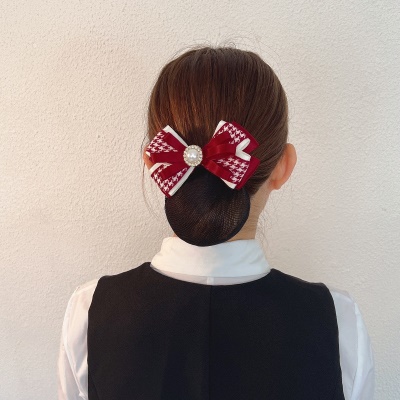 Nœud papillon/arc de soie de polyester rouge avec fleur de tête pour les femmes