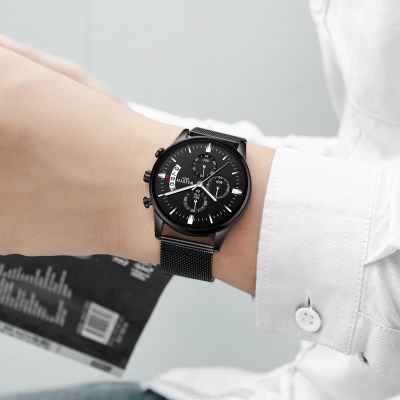 WLISTH montres pour hommes trois yeux six aiguilles en acier avec affichage du calendrier
