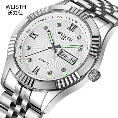 WLISTH Montre pour les hommes en acier fin avec calendrier semaine imperméable