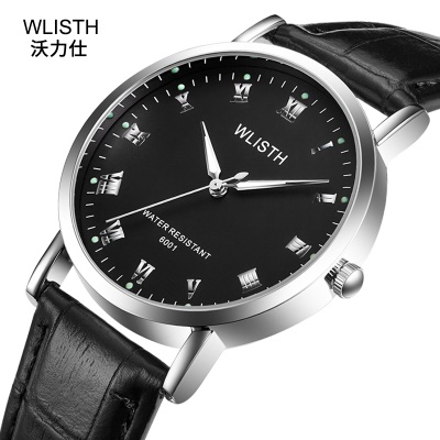 WLISTH montres pour hommes simple et élégant imperméable brillant ceinture en cuir/bracelet en acier