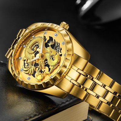 Montres pour les hommes Dragon modèle en or avec diamants bracelet en acier étanche