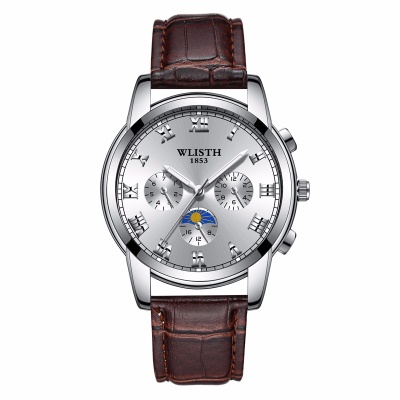 WLISTH Montres pour hommes bracelet en cuir/acier avec chiffres romains