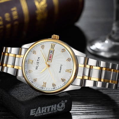 WLISTH montres pour hommes cadran spirale calendrier semaine acier bracelet/ceinture en cuir