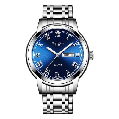 Montre à quartz imperméable à l'eau avec bracelet en acier lumineux