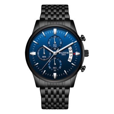 WLISTH montres pour hommes trois yeux six aiguilles en acier avec affichage du calendrier