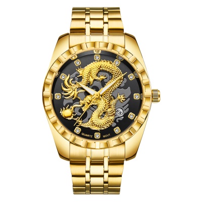 Golden Dragon montre pour les hommes en acier bracelet montre à quartz